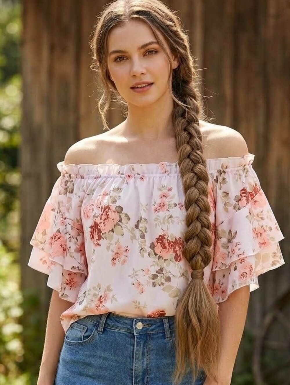 Floral Off-Shoulder Ruffle Top - Pink